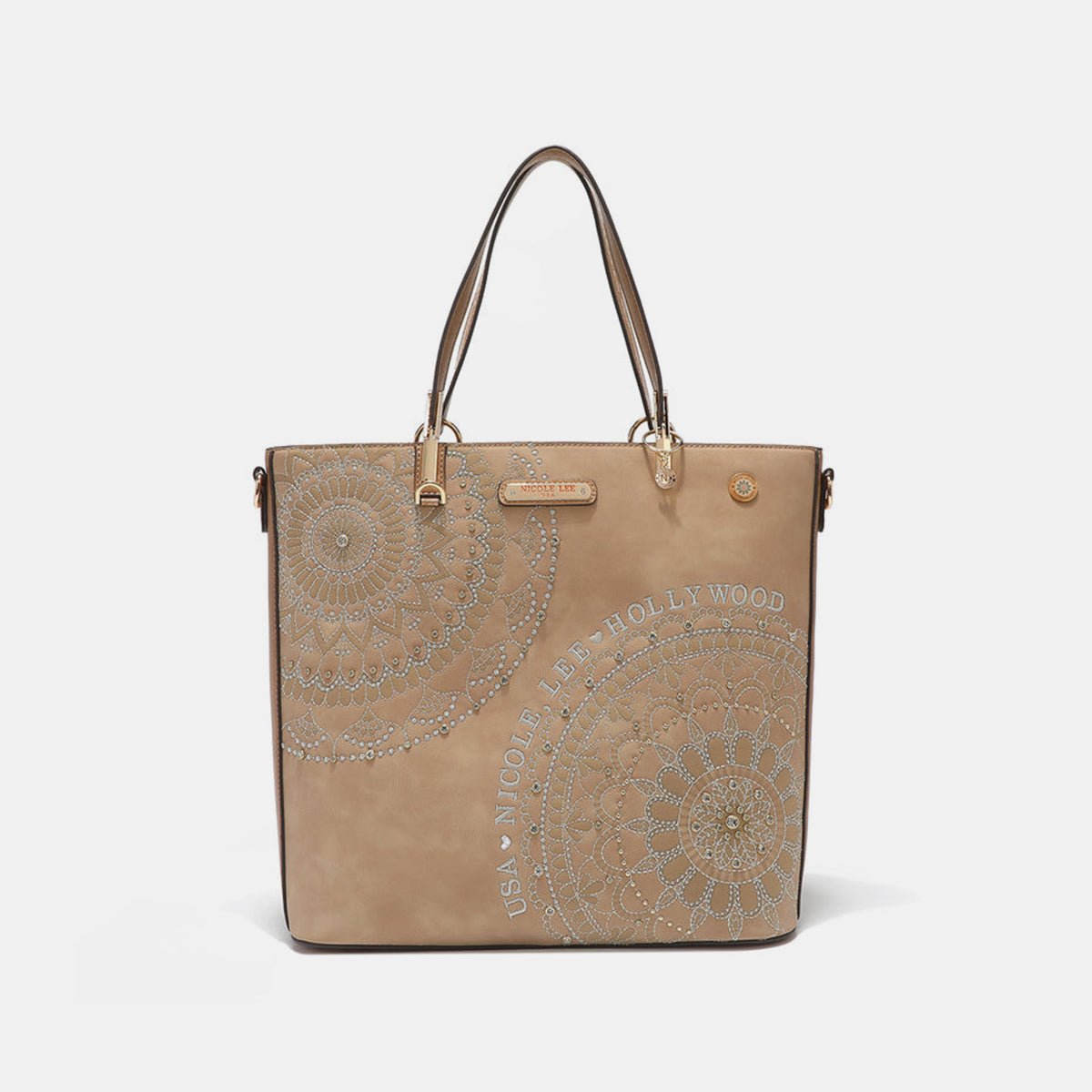 Nicole Lee USA Metallic Stitching Embroidery Inlaid Rhinestone Tote Bag - Flip Flop Dynasty