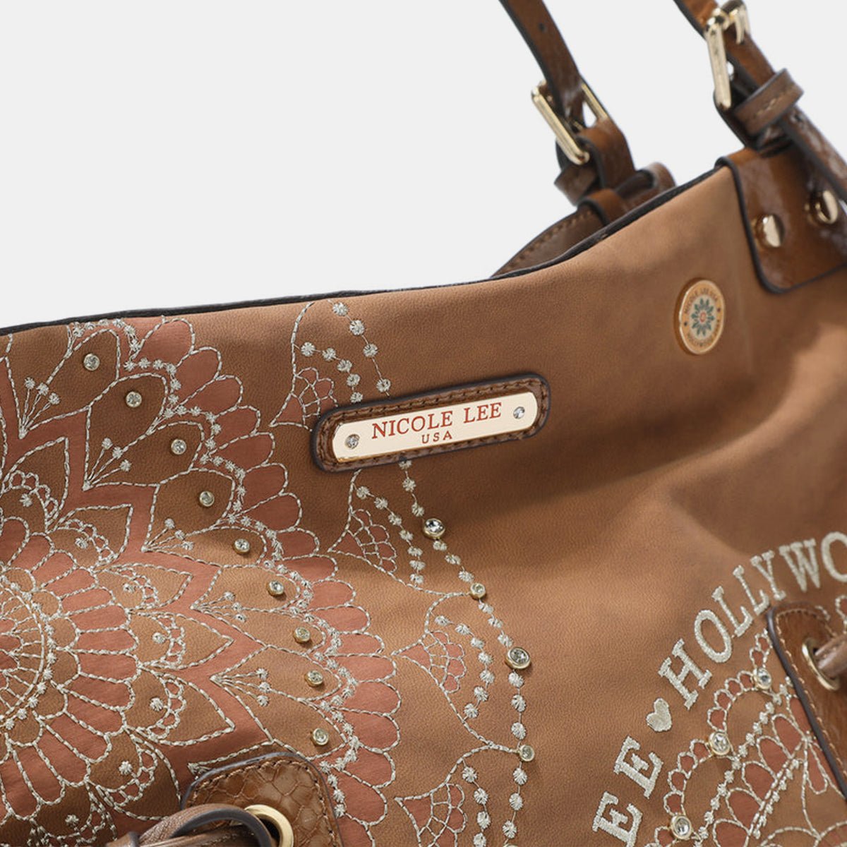 Nicole Lee USA Side Braided Tassel Inlaid Rhinestone Embroidery Hobo Bag - Flip Flop Dynasty