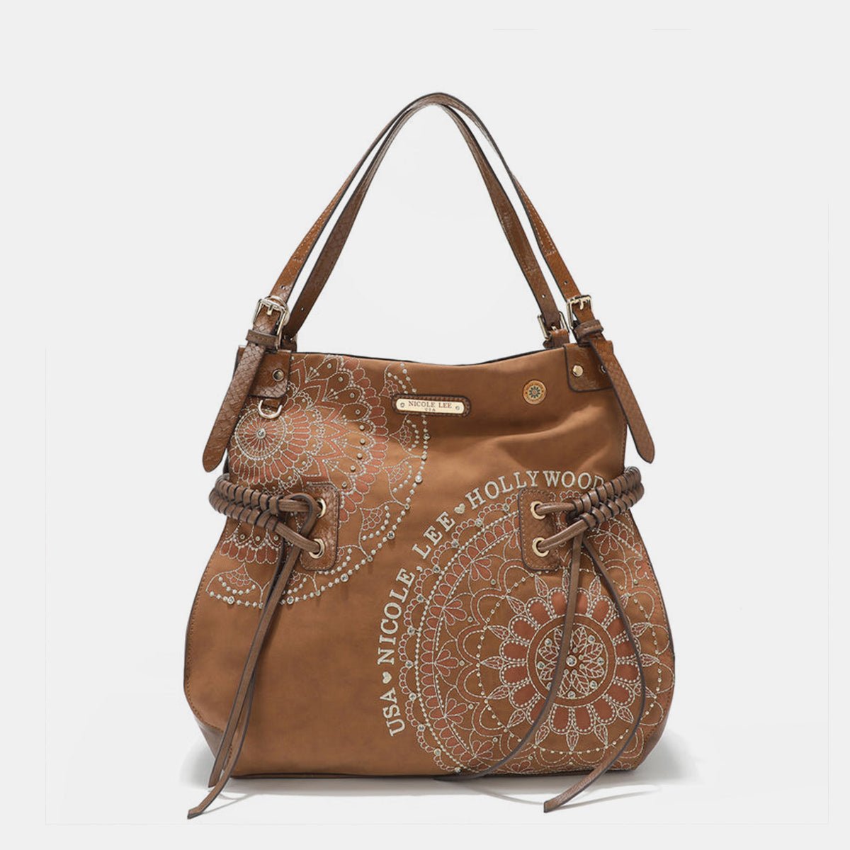 Nicole Lee USA Side Braided Tassel Inlaid Rhinestone Embroidery Hobo Bag - Flip Flop Dynasty