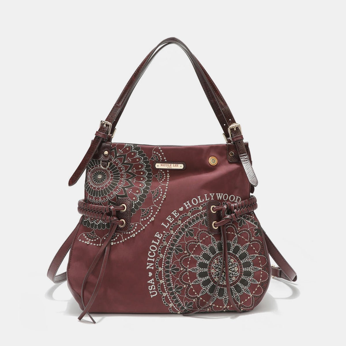 Nicole Lee USA Side Braided Tassel Inlaid Rhinestone Embroidery Hobo Bag - Flip Flop Dynasty