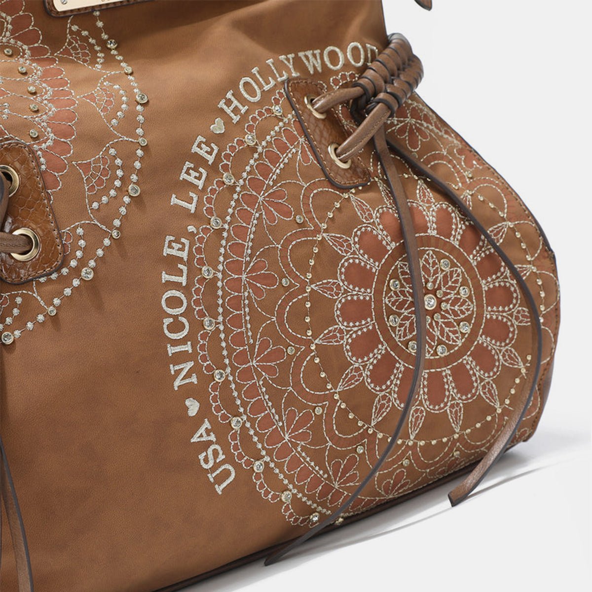 Nicole Lee USA Side Braided Tassel Inlaid Rhinestone Embroidery Hobo Bag - Flip Flop Dynasty