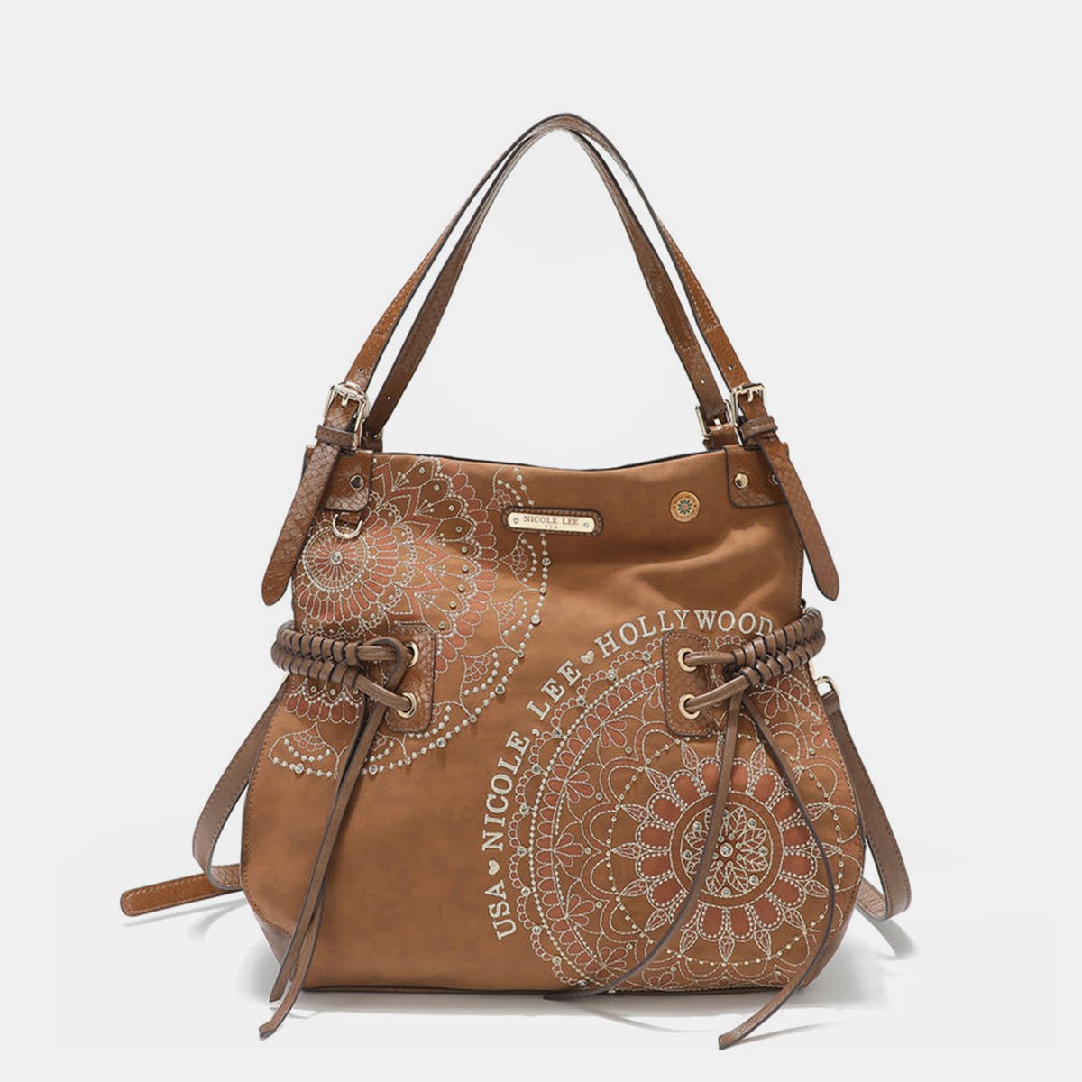 Nicole Lee USA Side Braided Tassel Inlaid Rhinestone Embroidery Hobo Bag - Flip Flop Dynasty