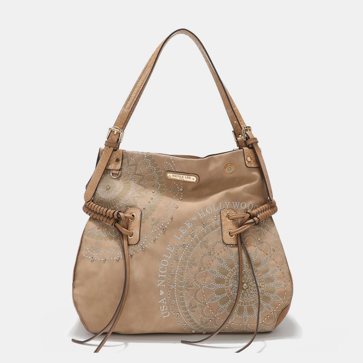 Nicole Lee USA Side Braided Tassel Inlaid Rhinestone Embroidery Hobo Bag - Flip Flop Dynasty