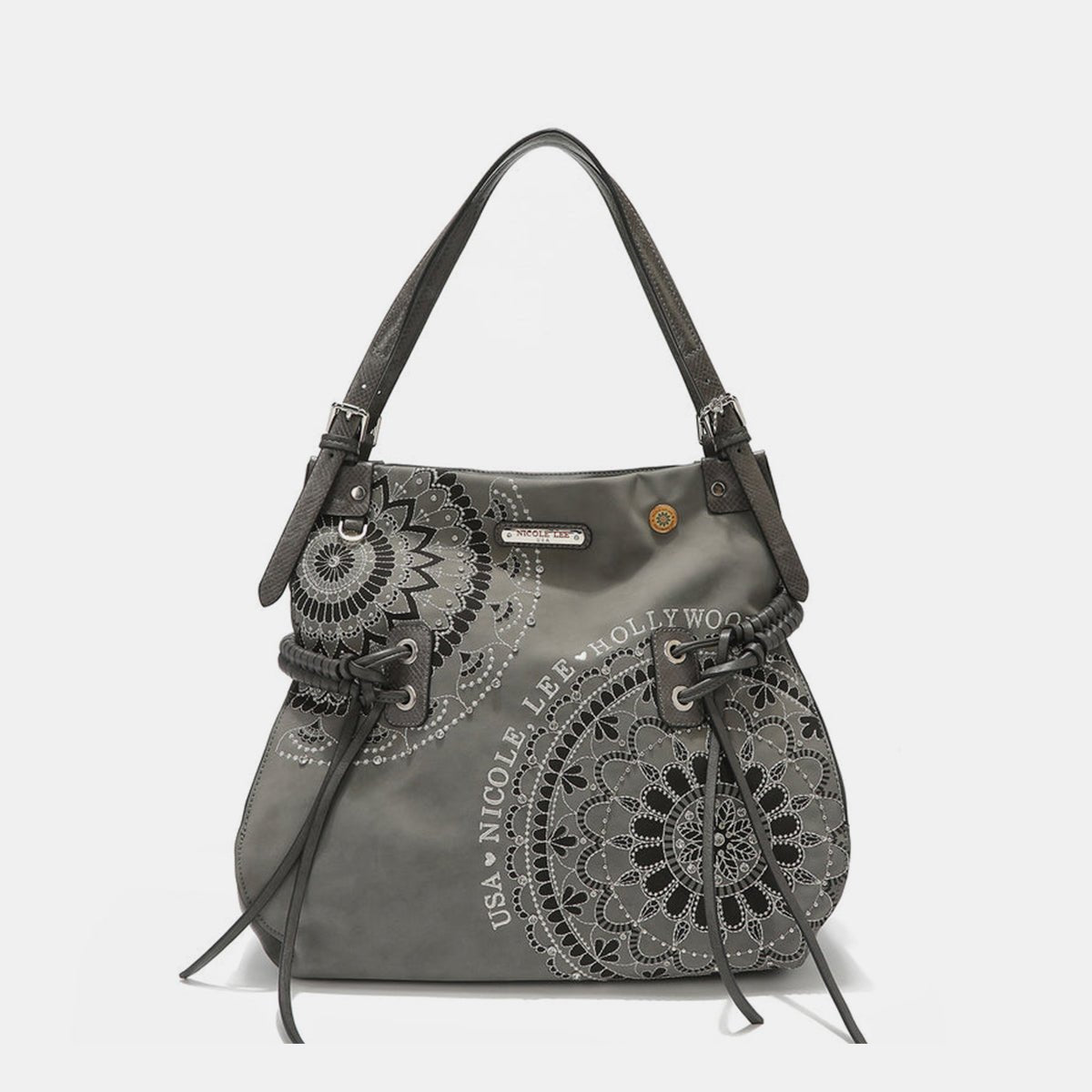 Nicole Lee USA Side Braided Tassel Inlaid Rhinestone Embroidery Hobo Bag - Flip Flop Dynasty