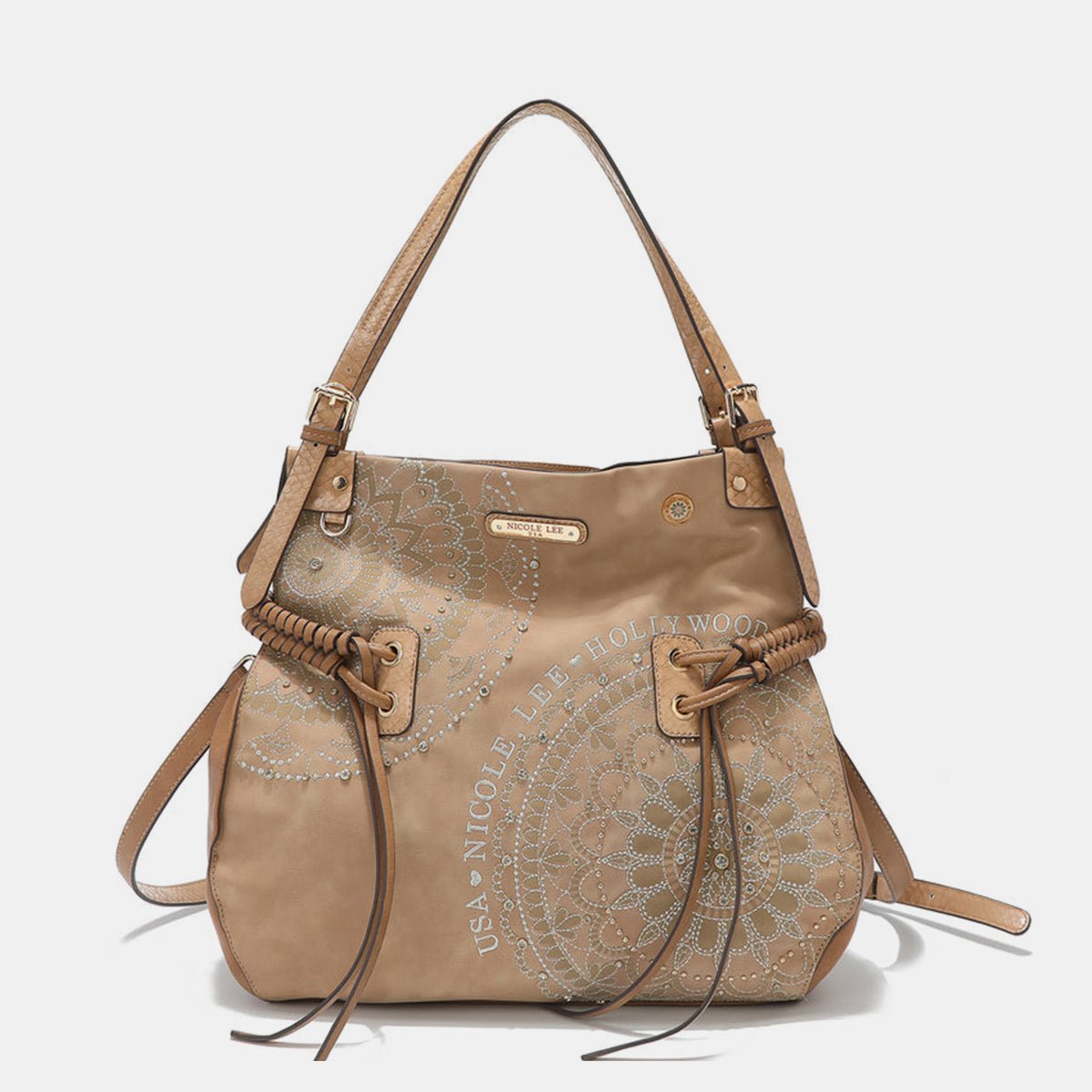 Nicole Lee USA Side Braided Tassel Inlaid Rhinestone Embroidery Hobo Bag - Flip Flop Dynasty