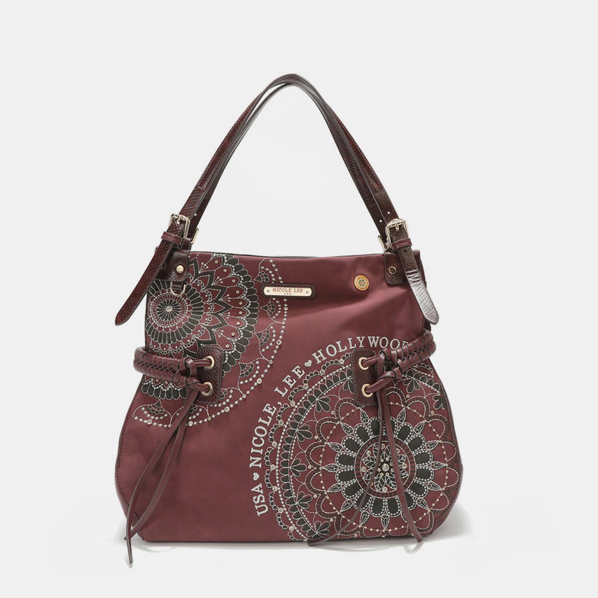 Nicole Lee USA Side Braided Tassel Inlaid Rhinestone Embroidery Hobo Bag - Flip Flop Dynasty
