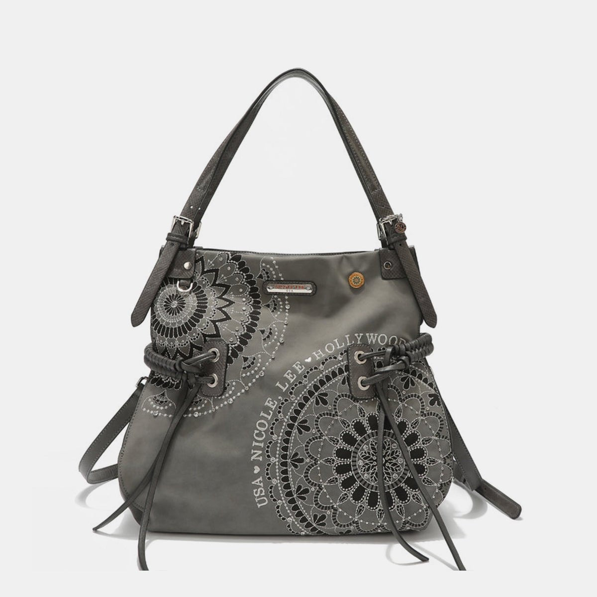 Nicole Lee USA Side Braided Tassel Inlaid Rhinestone Embroidery Hobo Bag - Flip Flop Dynasty