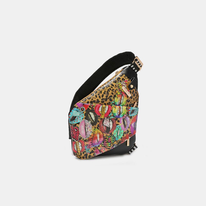 Nicole Lee USA Vegan Leather Leopard & Lip Pattern Crossbody Bag - Flip Flop Dynasty