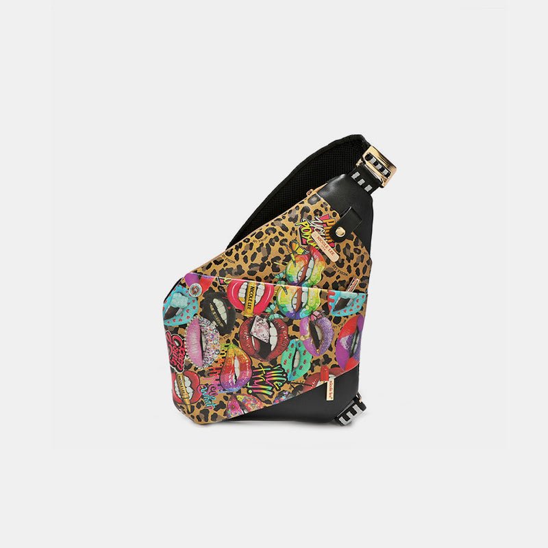 Nicole Lee USA Vegan Leather Leopard & Lip Pattern Crossbody Bag - Flip Flop Dynasty