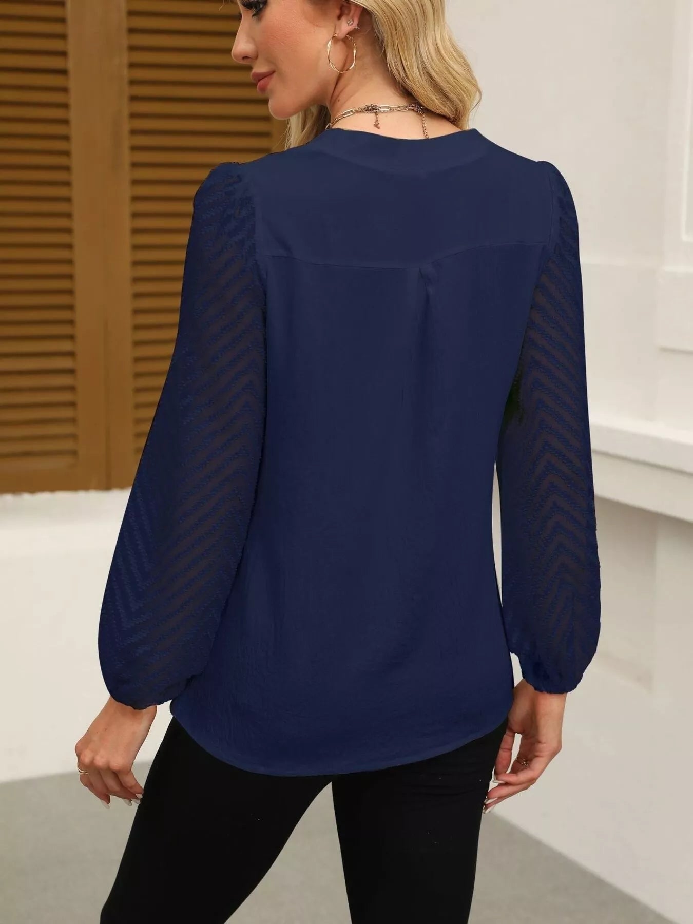 Notched Balloon Sleeve Blouse - Flip Flop Dynasty
