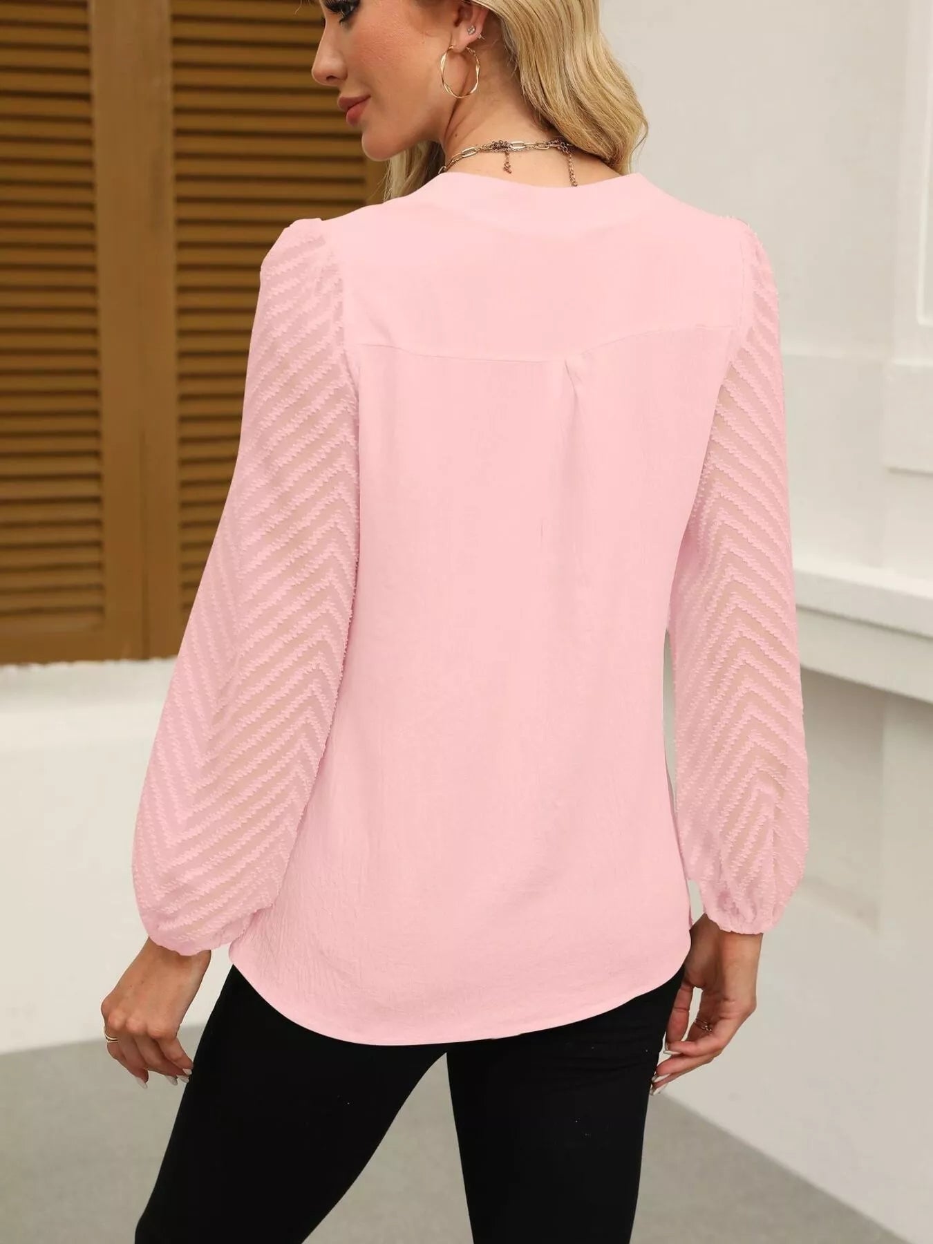 Notched Balloon Sleeve Blouse - Flip Flop Dynasty