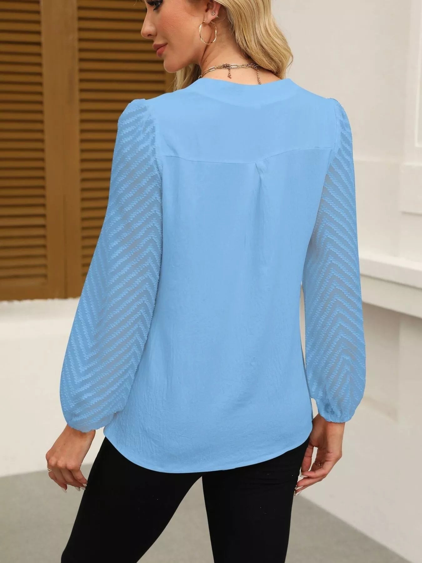 Notched Balloon Sleeve Blouse - Flip Flop Dynasty