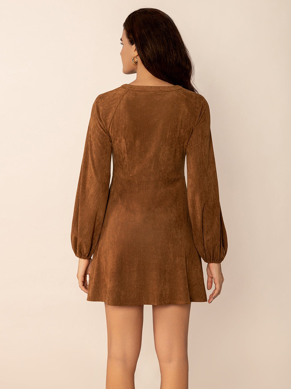 Notched Button Down Long Sleeve Mini Dress - Flip Flop Dynasty