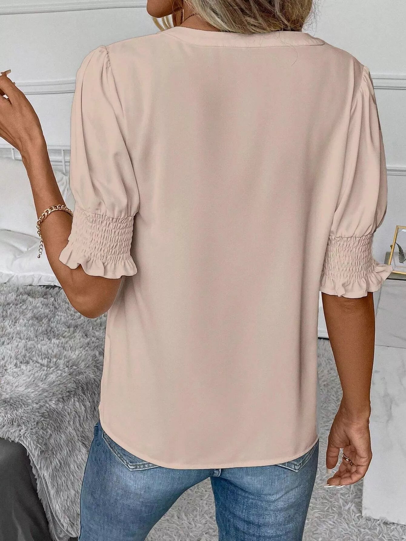 Notched Half Sleeve Blouse - Flip Flop Dynasty