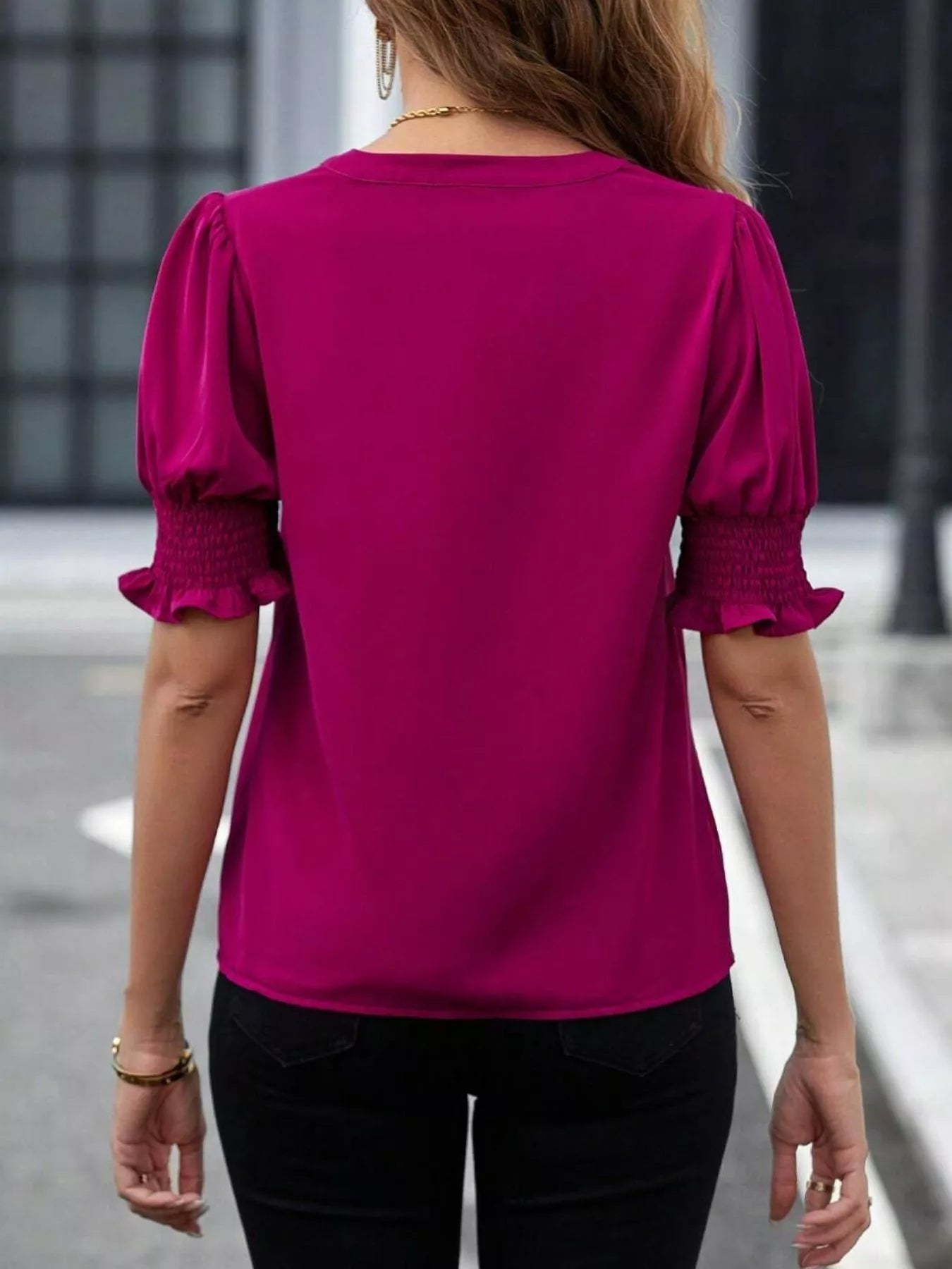 Notched Half Sleeve Blouse - Flip Flop Dynasty