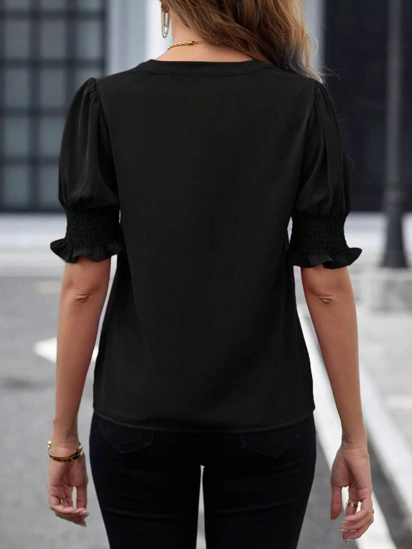 Notched Half Sleeve Blouse - Flip Flop Dynasty