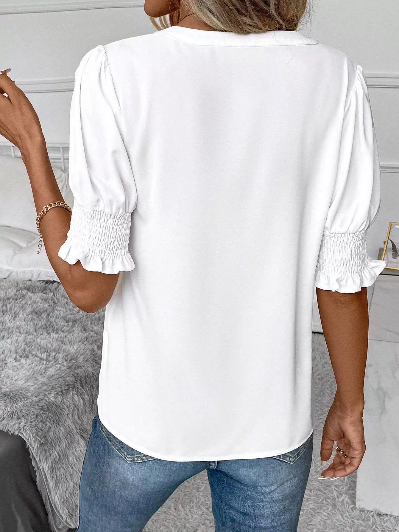 Notched Half Sleeve Blouse - Flip Flop Dynasty
