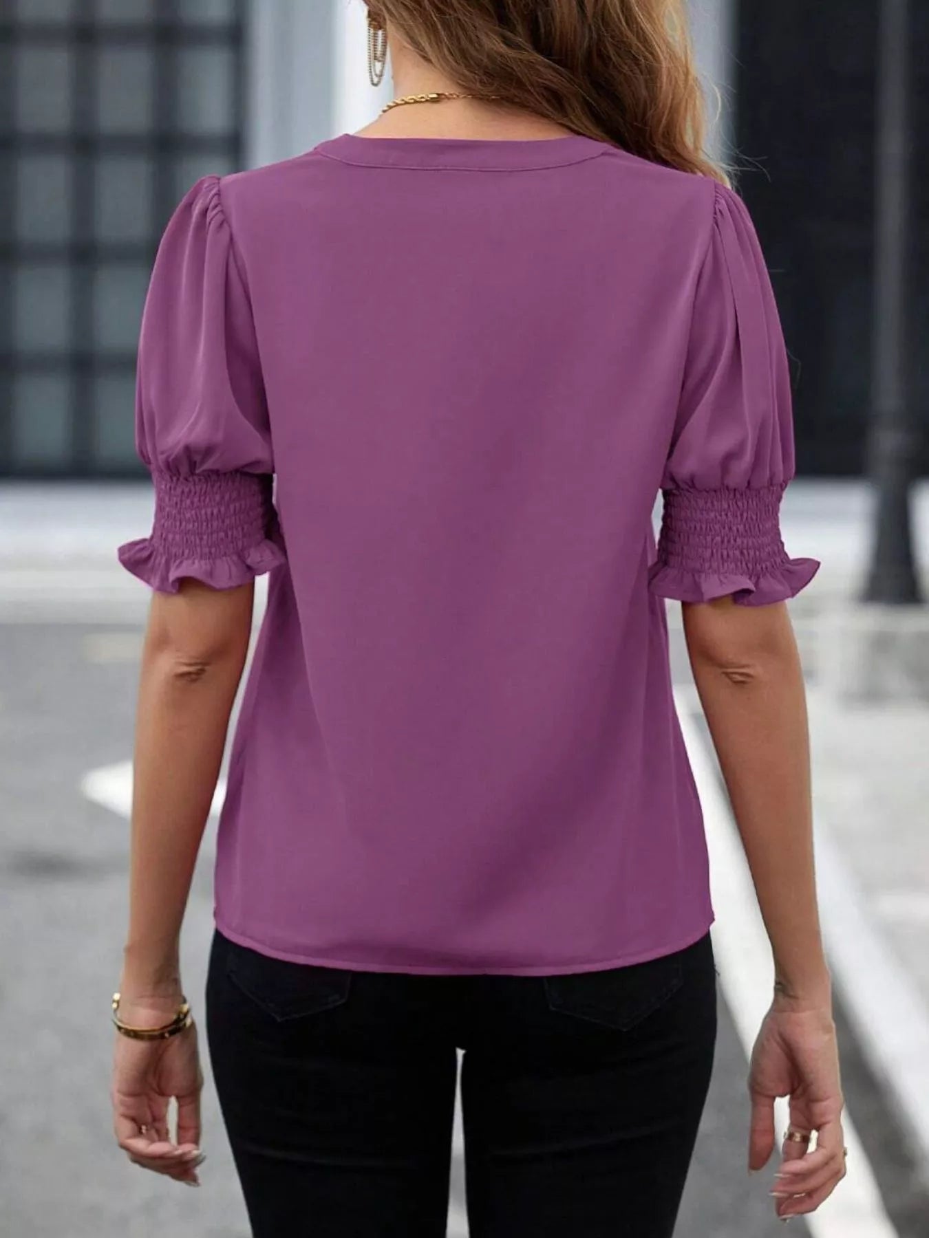 Notched Half Sleeve Blouse - Flip Flop Dynasty