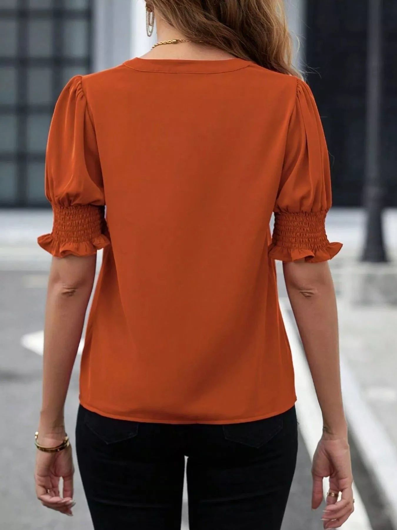 Notched Half Sleeve Blouse - Flip Flop Dynasty