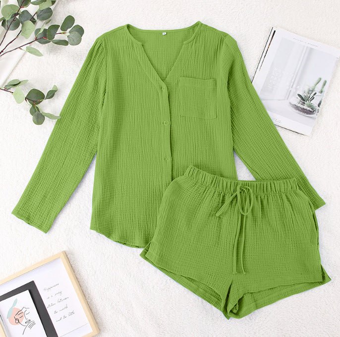 Notched Long Sleeve Top and Shorts Set - Flip Flop Dynasty