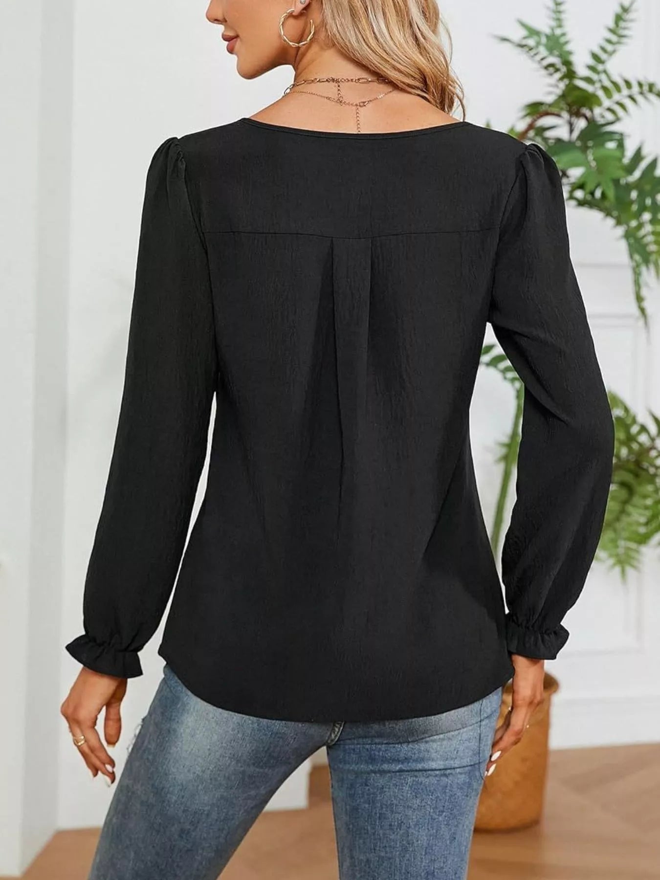 Notched Ruffle Cuff Blouse - Flip Flop Dynasty