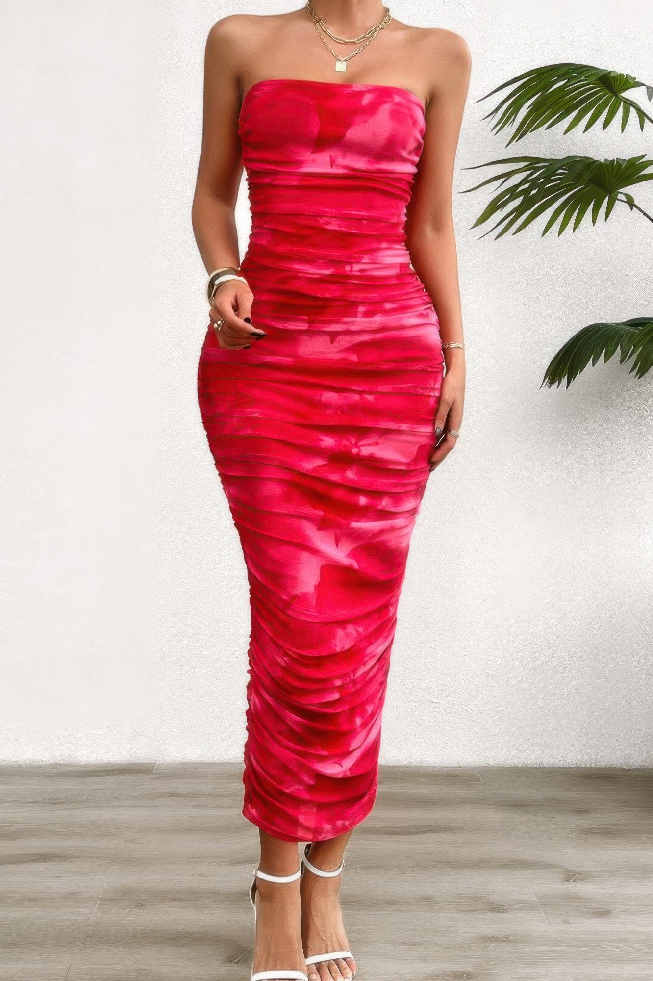 Off Shoulder Allover Print Pleated Bodycon Dress - Flip Flop Dynasty