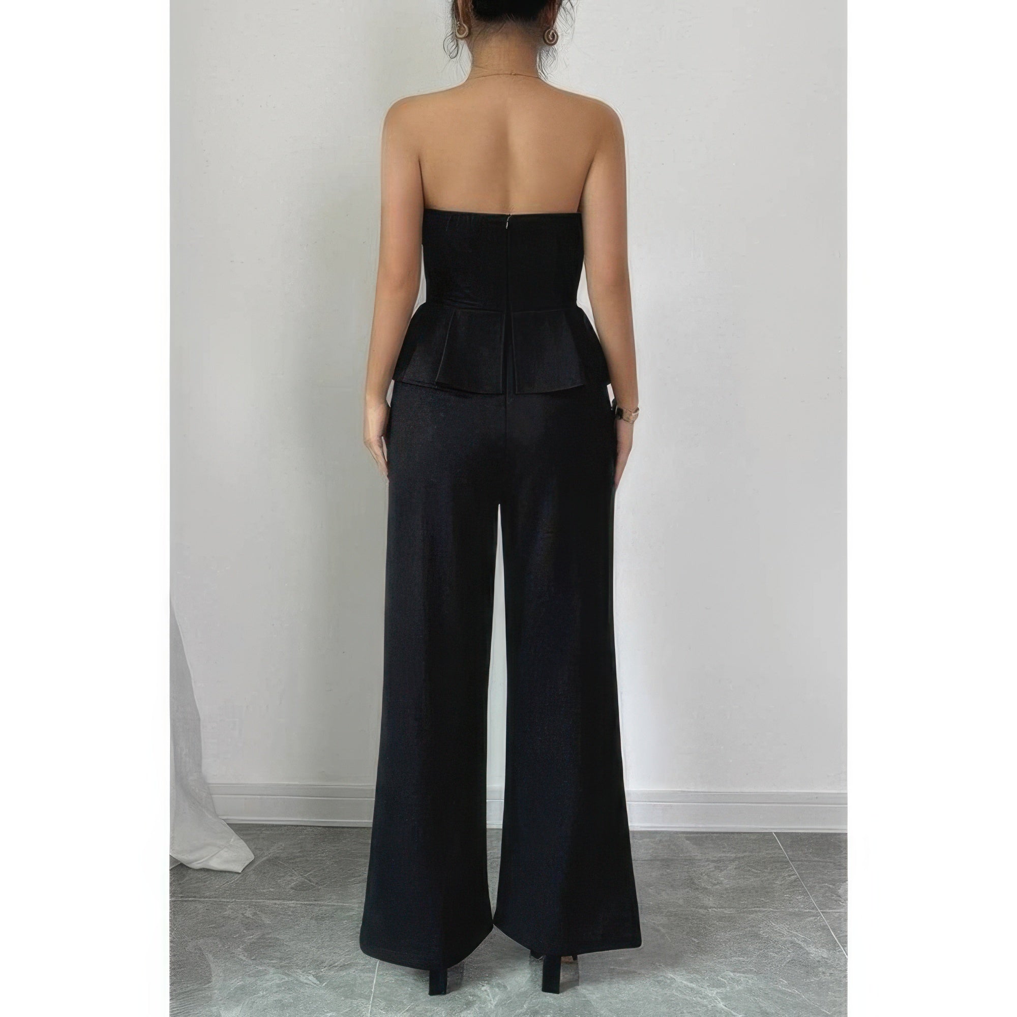 Off Shoulder Back Hide Zipper Pleated Fit Jumpsuit - Flip Flop Dynasty