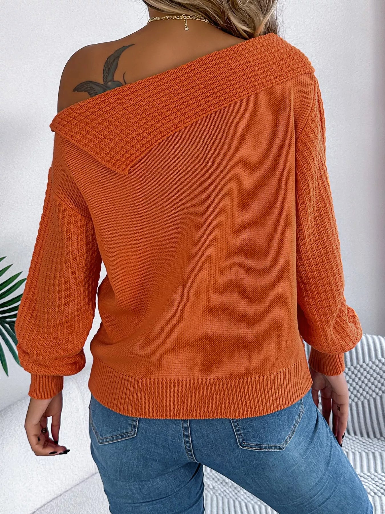 Off - Shoulder Cable Knit Sweater - Flip Flop Dynasty