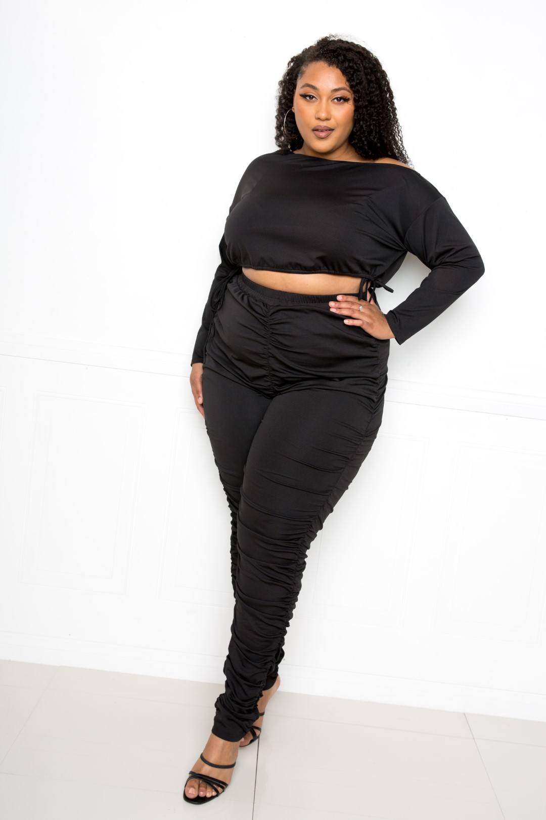 Off Shoulder Cropped Top And Ruched Leggings Sets - Flip Flop Dynasty