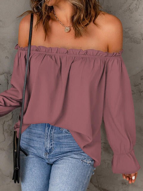Off - Shoulder Flounce Sleeve Blouse - Flip Flop Dynasty
