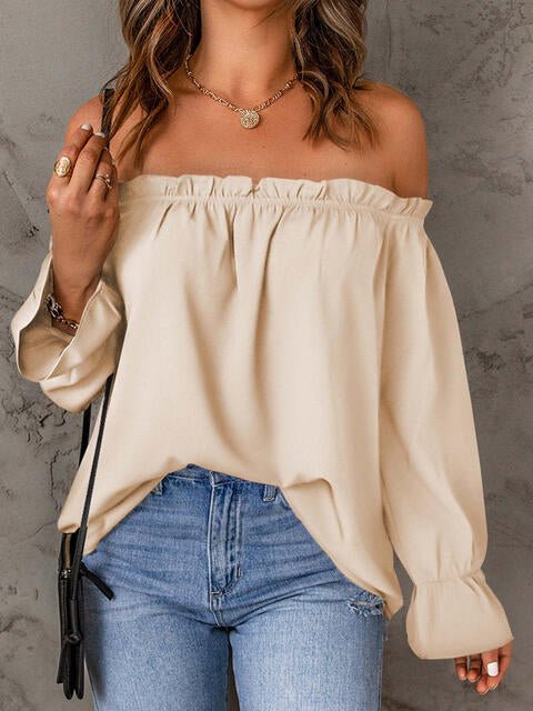 Off - Shoulder Flounce Sleeve Blouse - Flip Flop Dynasty