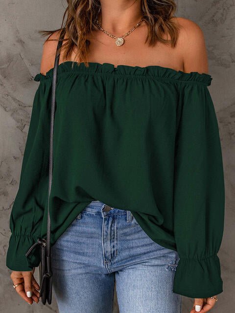Off - Shoulder Flounce Sleeve Blouse - Flip Flop Dynasty