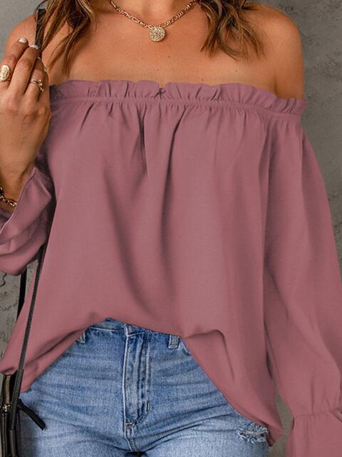 Off - Shoulder Flounce Sleeve Blouse - Flip Flop Dynasty