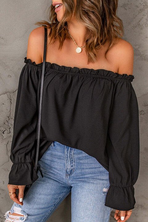 Off - Shoulder Flounce Sleeve Blouse - Flip Flop Dynasty