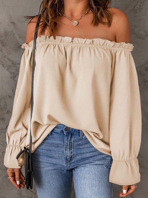 Off - Shoulder Flounce Sleeve Blouse - Flip Flop Dynasty