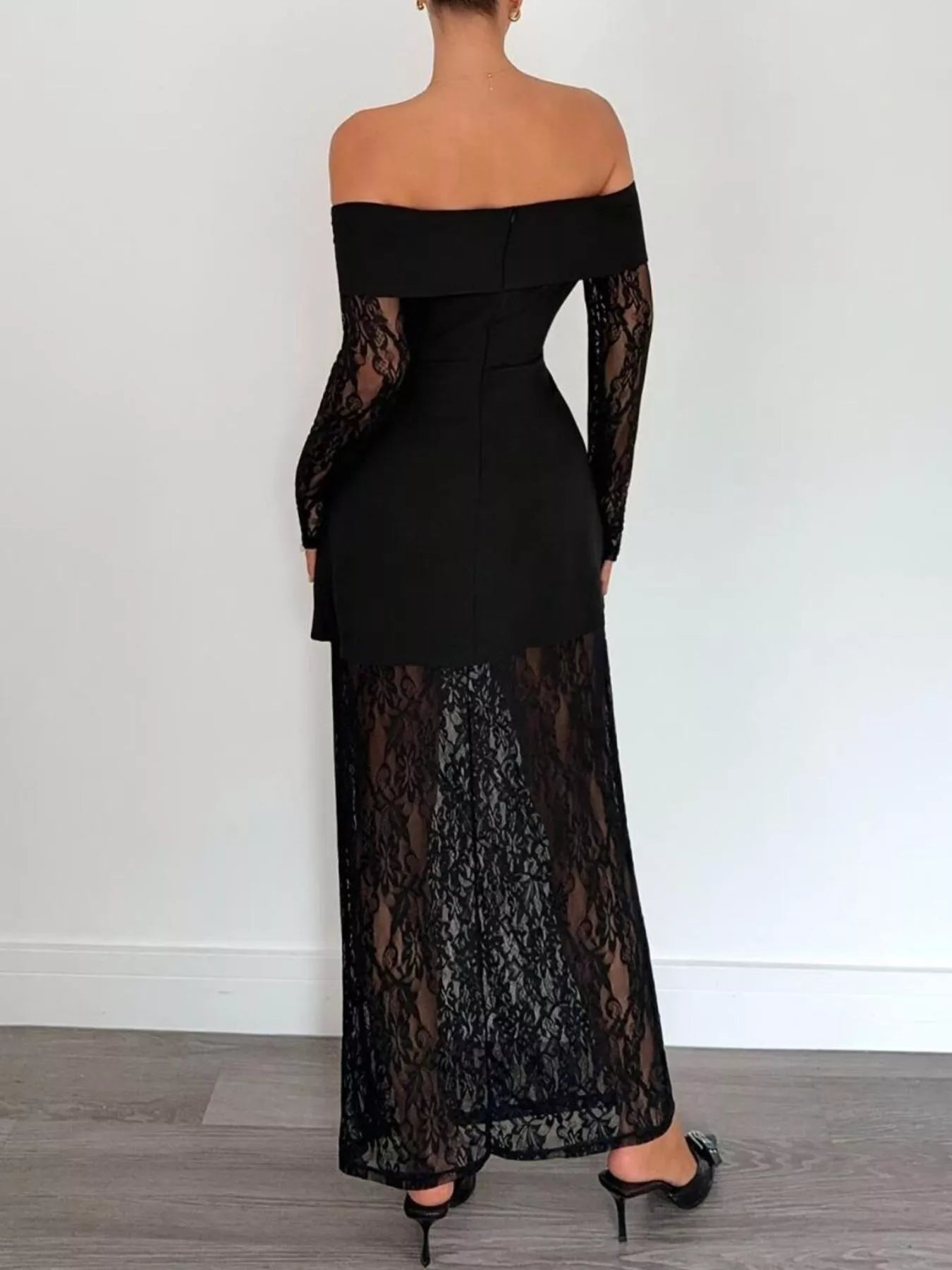 Off - Shoulder Lace Long Sleeve Maxi Dress - Flip Flop Dynasty
