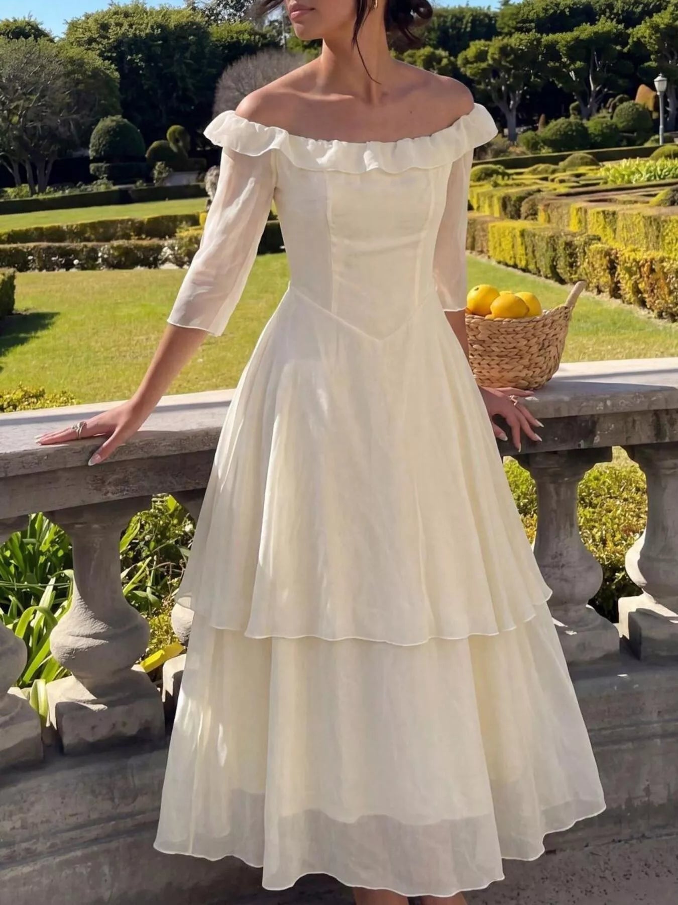Off-Shoulder Layered Midi Dress - Flip Flop Dynasty