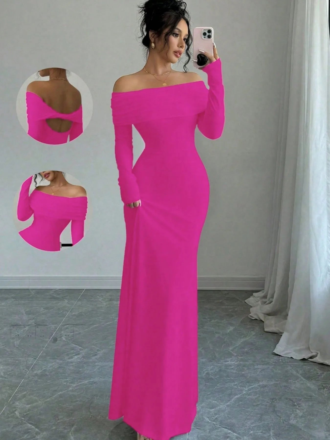 Off - Shoulder Long Sleeve Bodycon Maxi Dress - Flip Flop Dynasty