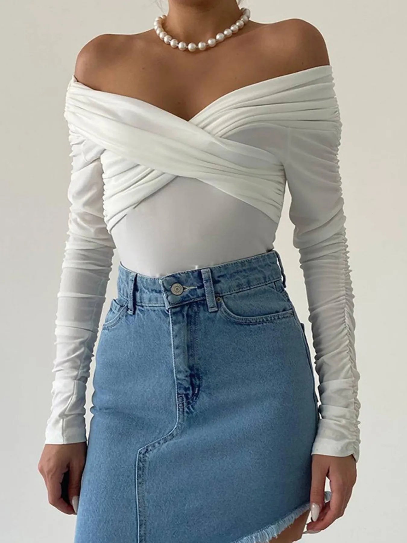 Off - Shoulder Long Sleeve Bodysuit - Flip Flop Dynasty