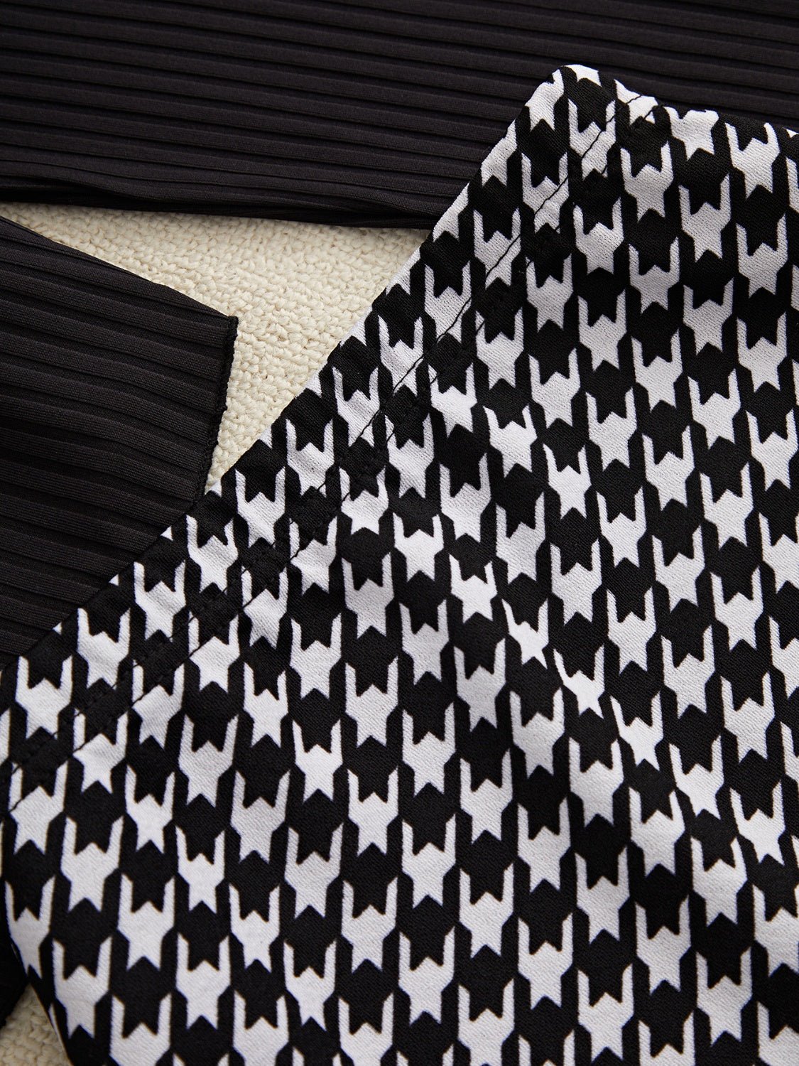 Off - Shoulder Long Sleeve Top and Houndstooth Skirt Set - Flip Flop Dynasty