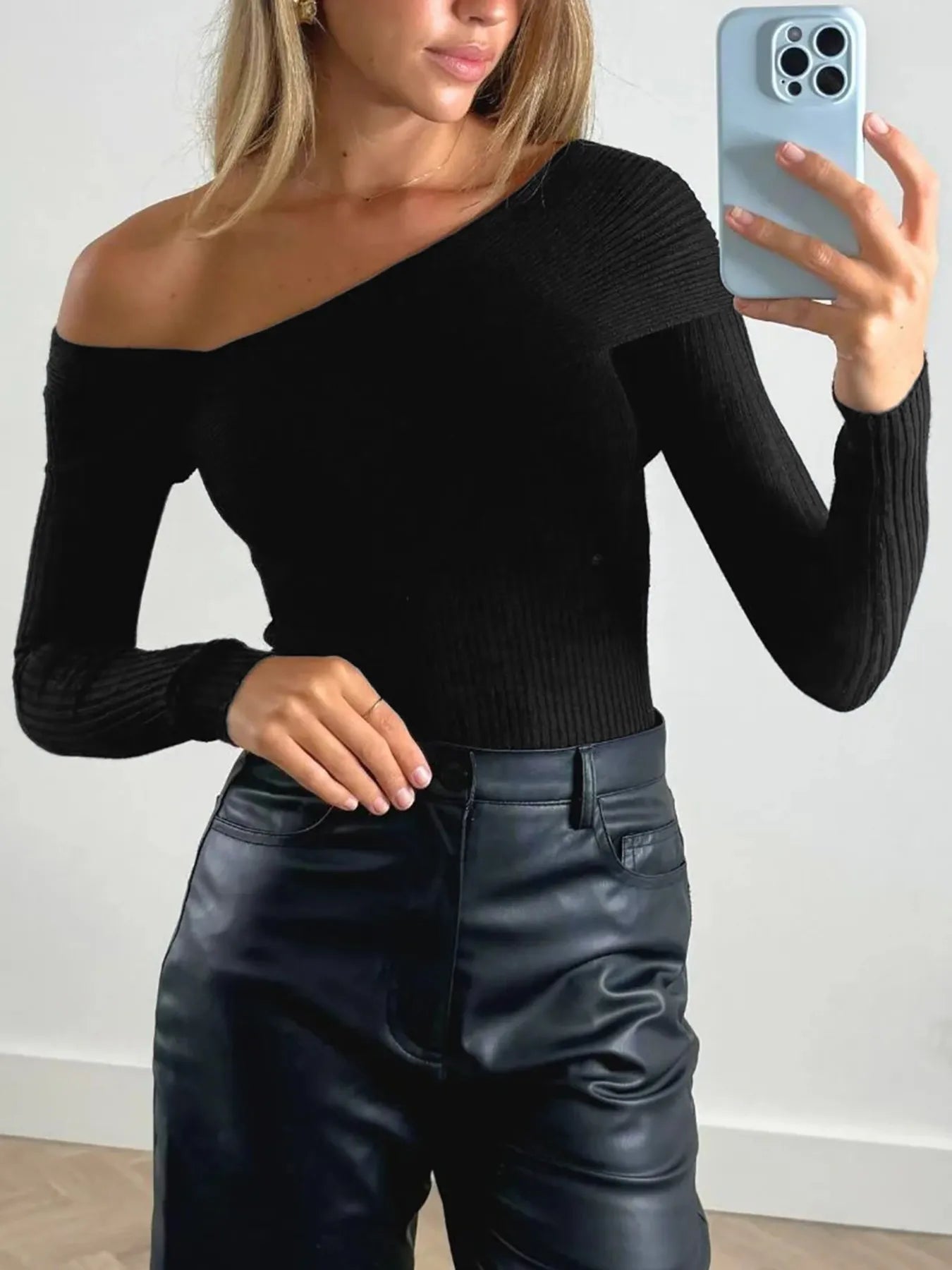 Off - Shoulder Ribbed Knit Top - Flip Flop Dynasty