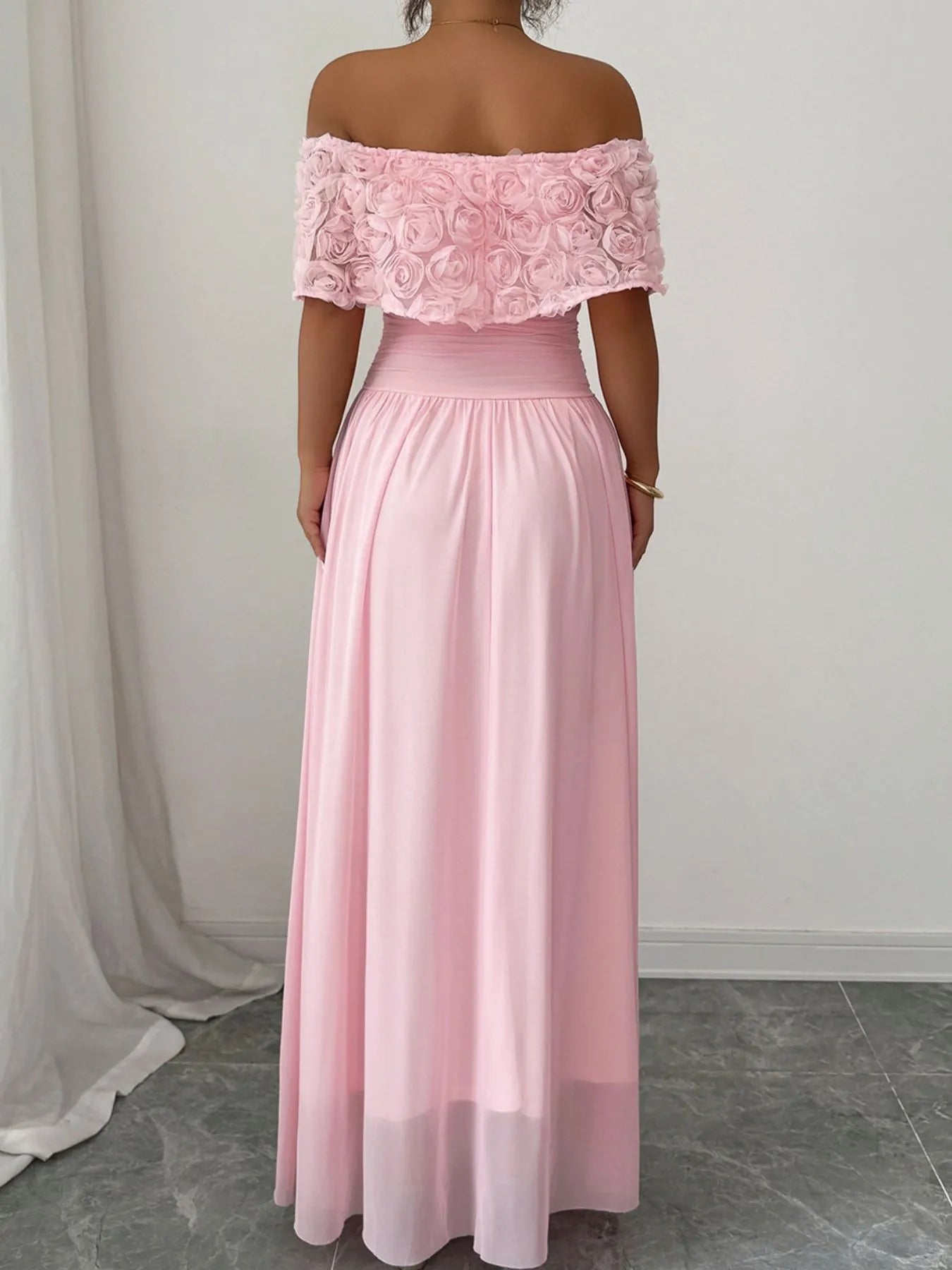 Off - Shoulder Rose Embellished Maxi Dress - Flip Flop Dynasty