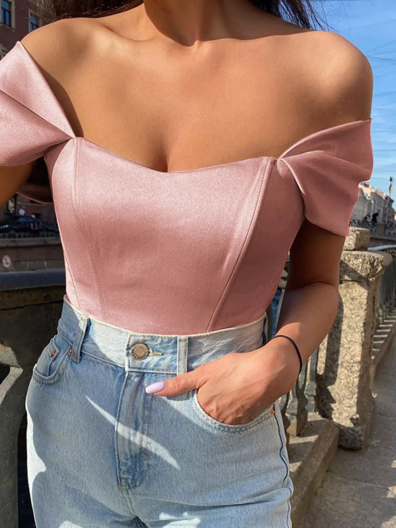 Off - Shoulder Short Sleeve Blouse - Flip Flop Dynasty