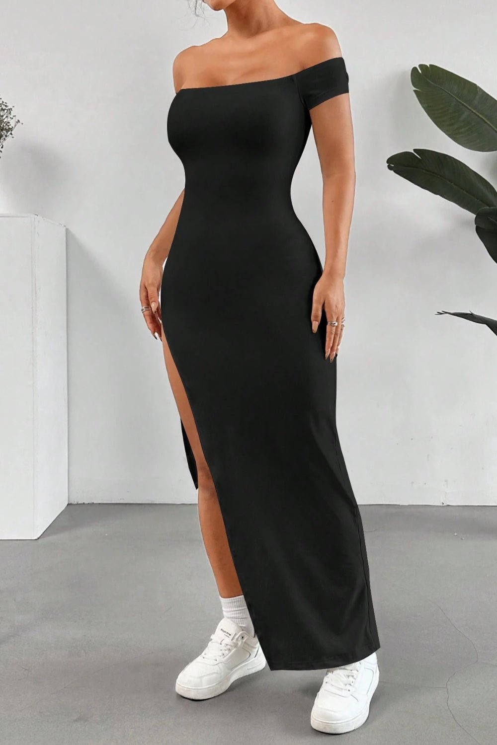 Off Shoulder Slit Maxi Dress - Flip Flop Dynasty