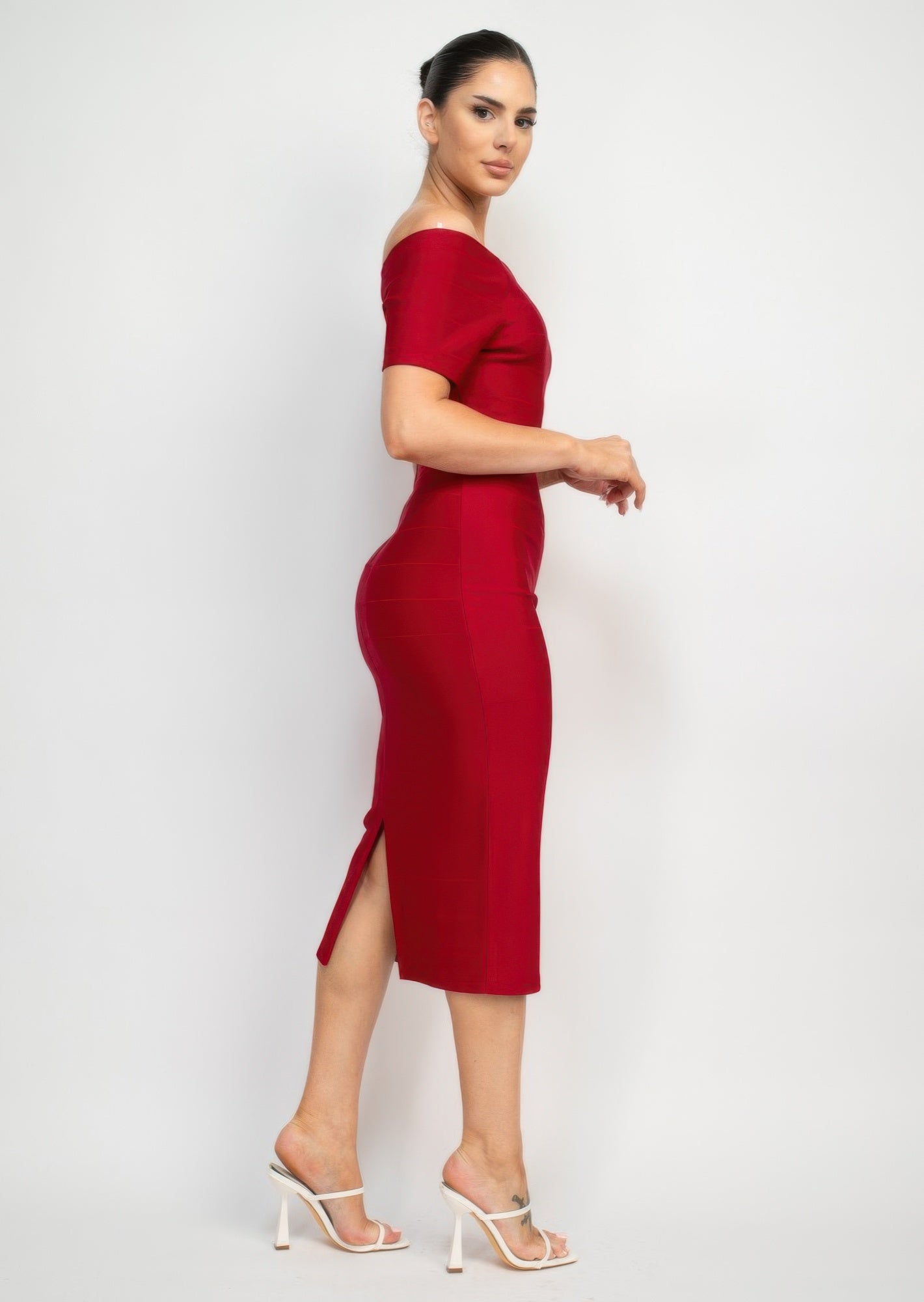 Off Shoulder Zippered Bodycon Dress - Flip Flop Dynasty