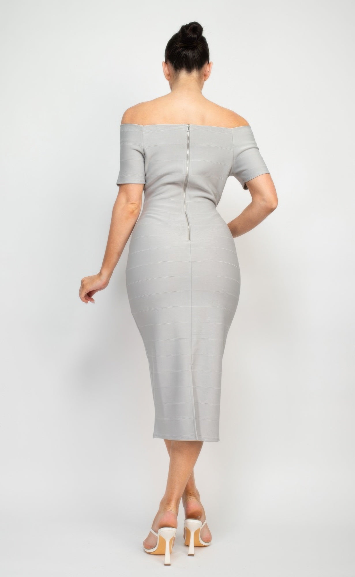 Off Shoulder Zippered Bodycon Dress - Flip Flop Dynasty