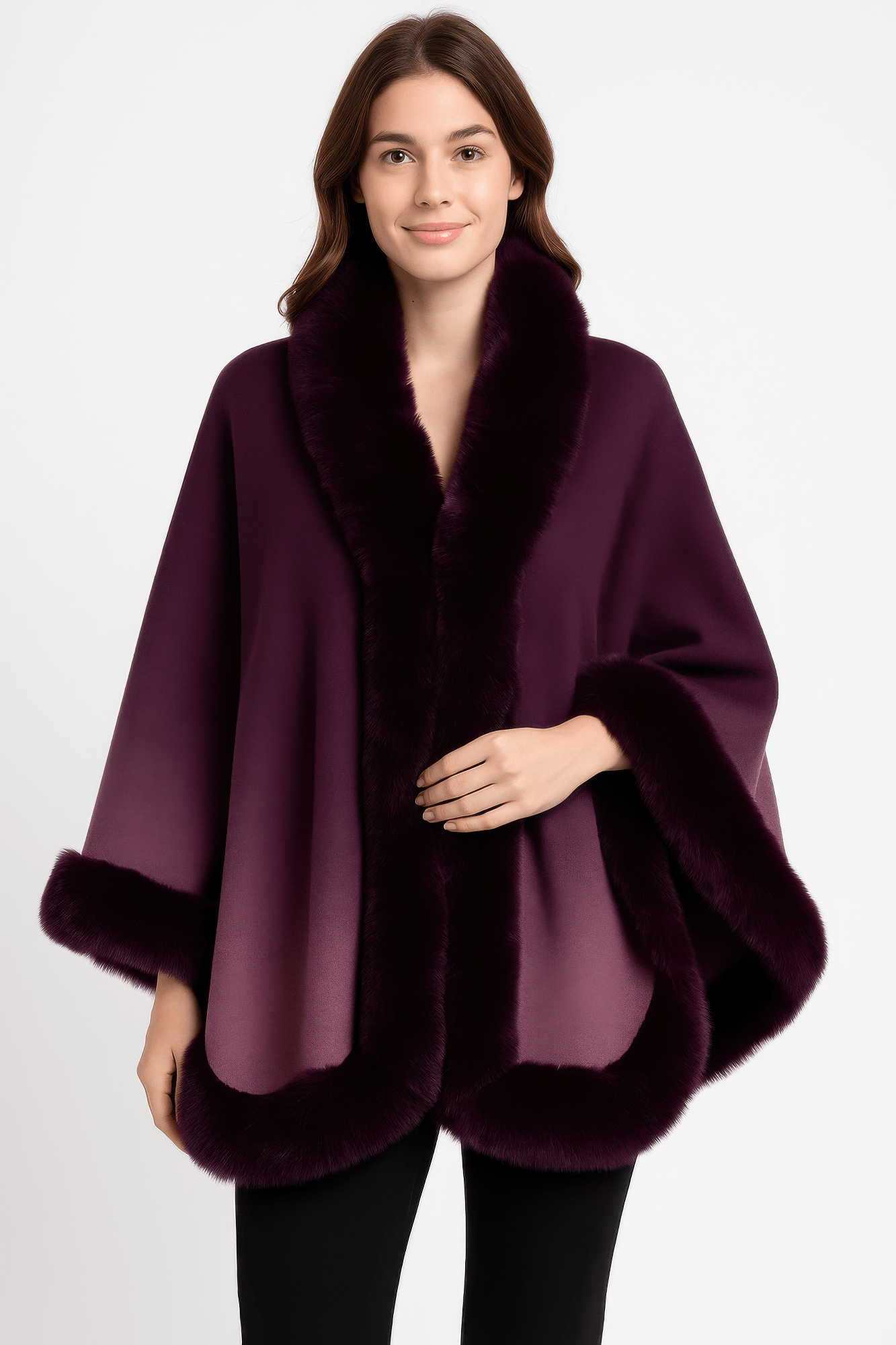 Ombre Faux Fur Trim Cape Wrap - Flip Flop Dynasty