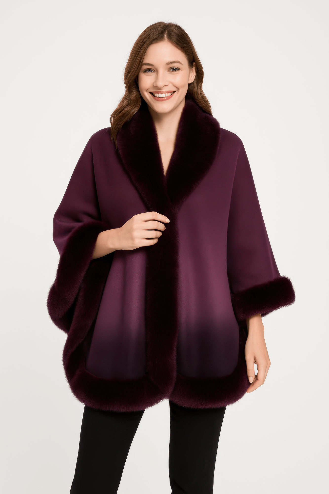 Ombre Faux Fur Trim Cape Wrap - Flip Flop Dynasty