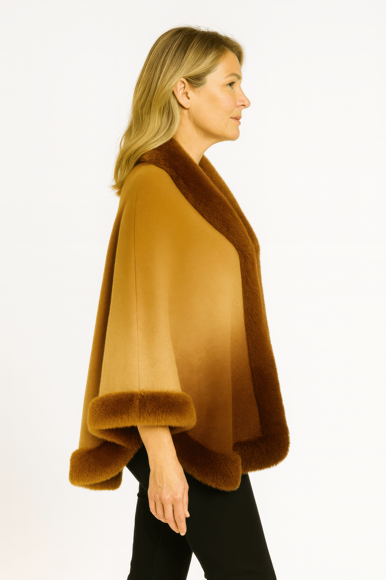 Ombre Faux Fur Trim Cape Wrap - Flip Flop Dynasty