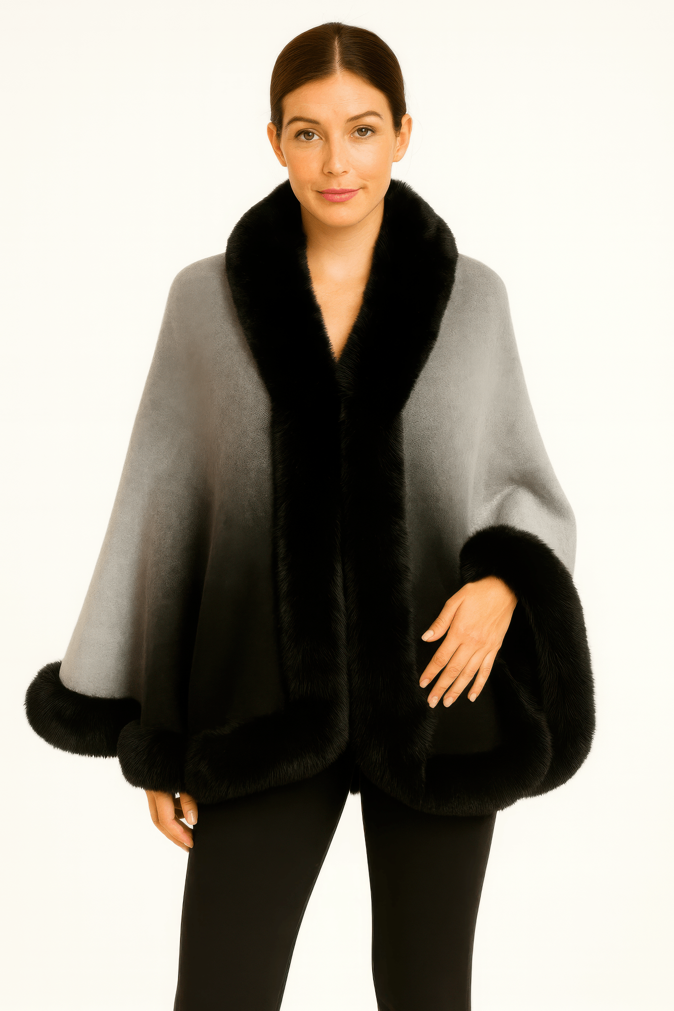 Ombre Faux Fur Trim Cape Wrap - Flip Flop Dynasty